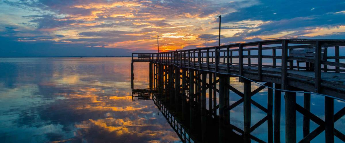 Bayfront Park Pavilion in Daphne, Alabama at sunset