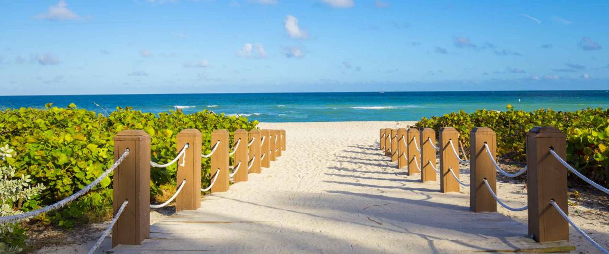 Walkway to famous South Beach, Miami Beach, Florida